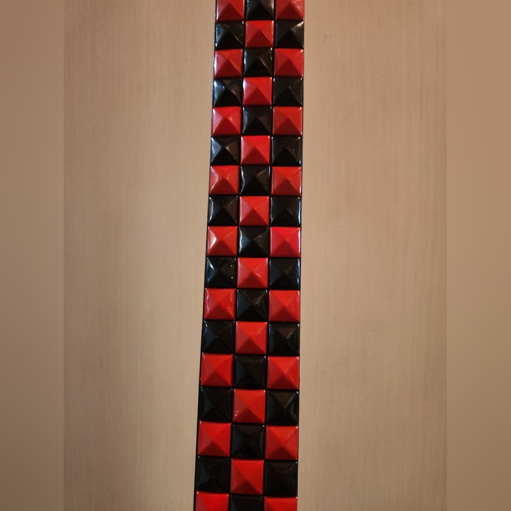 Black and Red Checkered Pyramid Metal Studded Belt